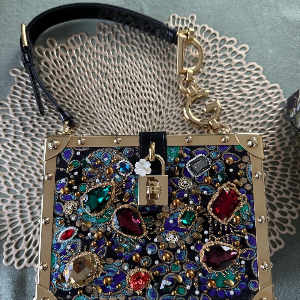 Dolce & Gabbana jacquard dolce box with embroidery Embellished Women's Bag